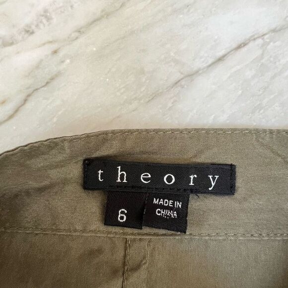 Theory Olive Green 100% Silk Army Dress Size 6 - Picture 5 of 10